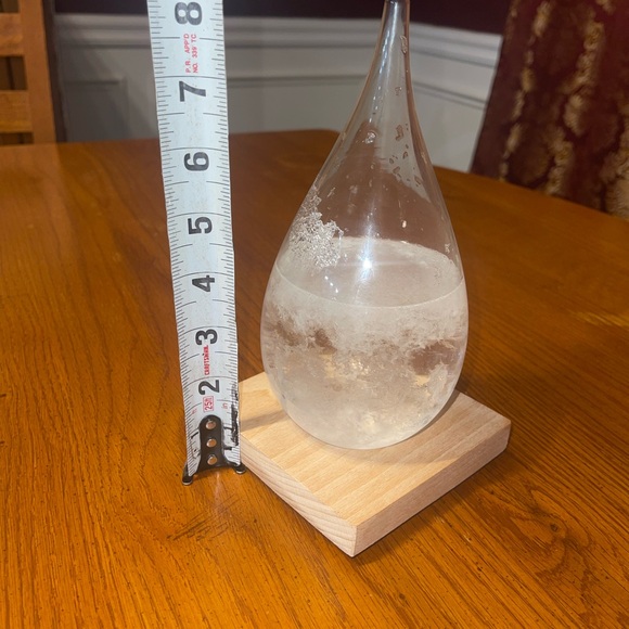 Storm Glass Weather Predictor Teardrop Shape Wood Base Blown Glass W/ Crystals - Picture 6 of 6